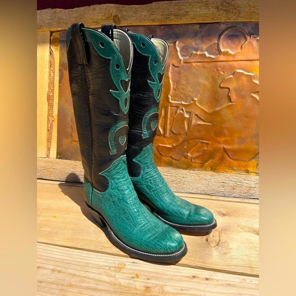 Amazonas Teal And Black Decorative Dancing Pointed Toe Cowgirl Boots